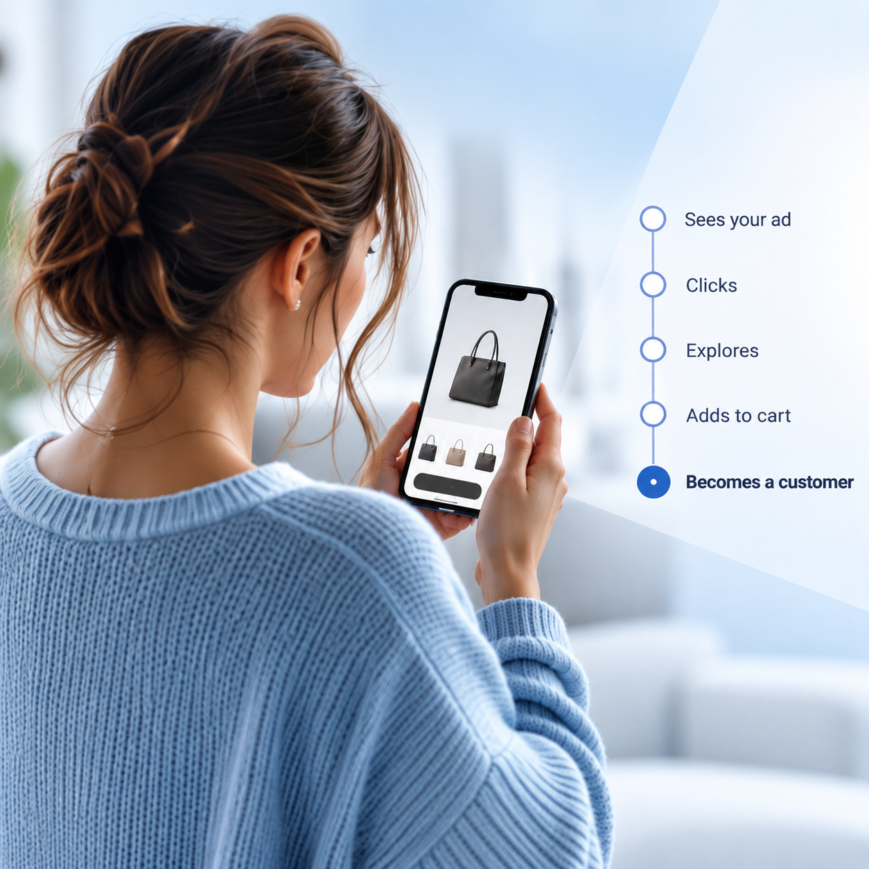 Online shopper browsing a product on a mobile phone