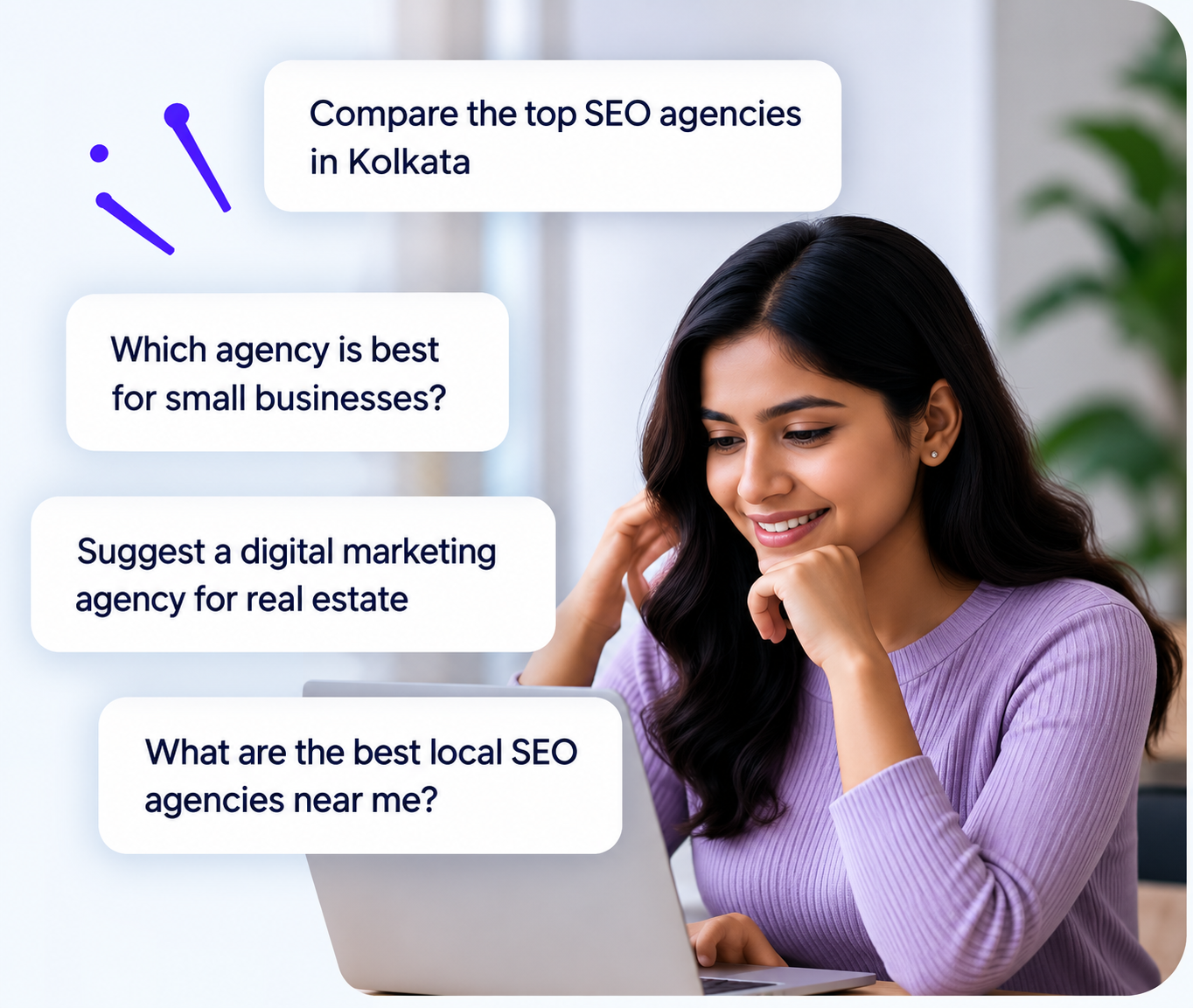 Customer considering AI-generated recommendations for SEO agencies